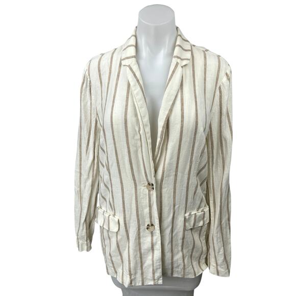 Rails Flynn Cream White Striped Linen Button Oversized Blazer Coat Jacket Top M - Picture 1 of 4